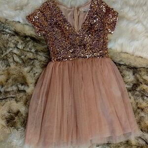 Maniju Mini Sequence Sheer women's Dress. Size M. Color Peach.